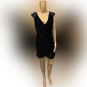 French Connection Black Chiffon Beaded Sleeveless Mini Dress Sz 8